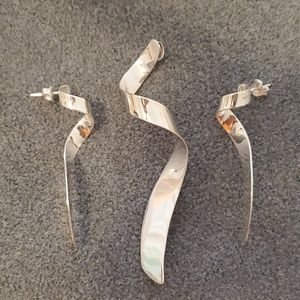 Mexico Silver Ribbon Design earrings & Pendant Set
